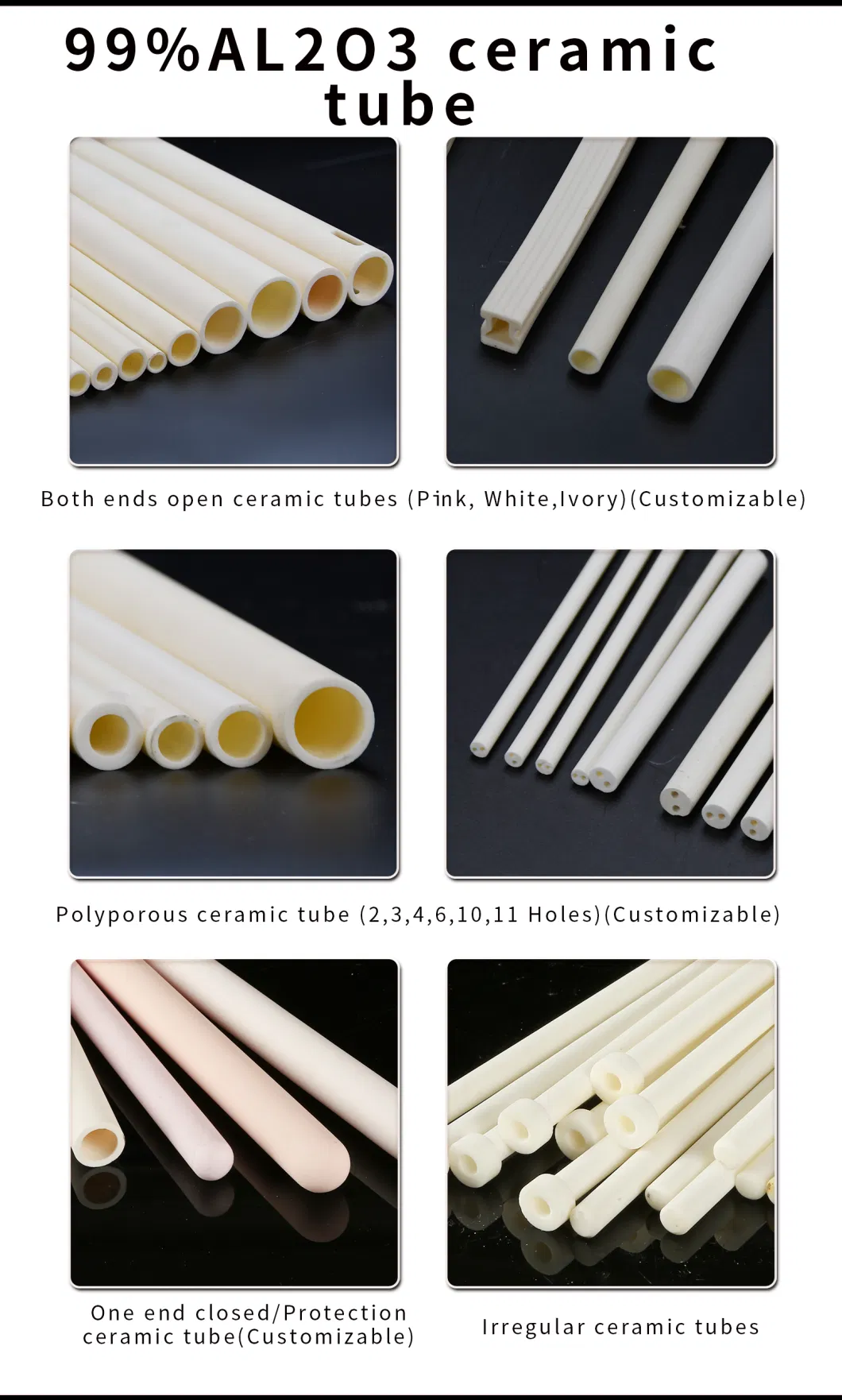 99% Al2O3 Aluminium Oxide Ceramic Tube for High Refractoriness Applications